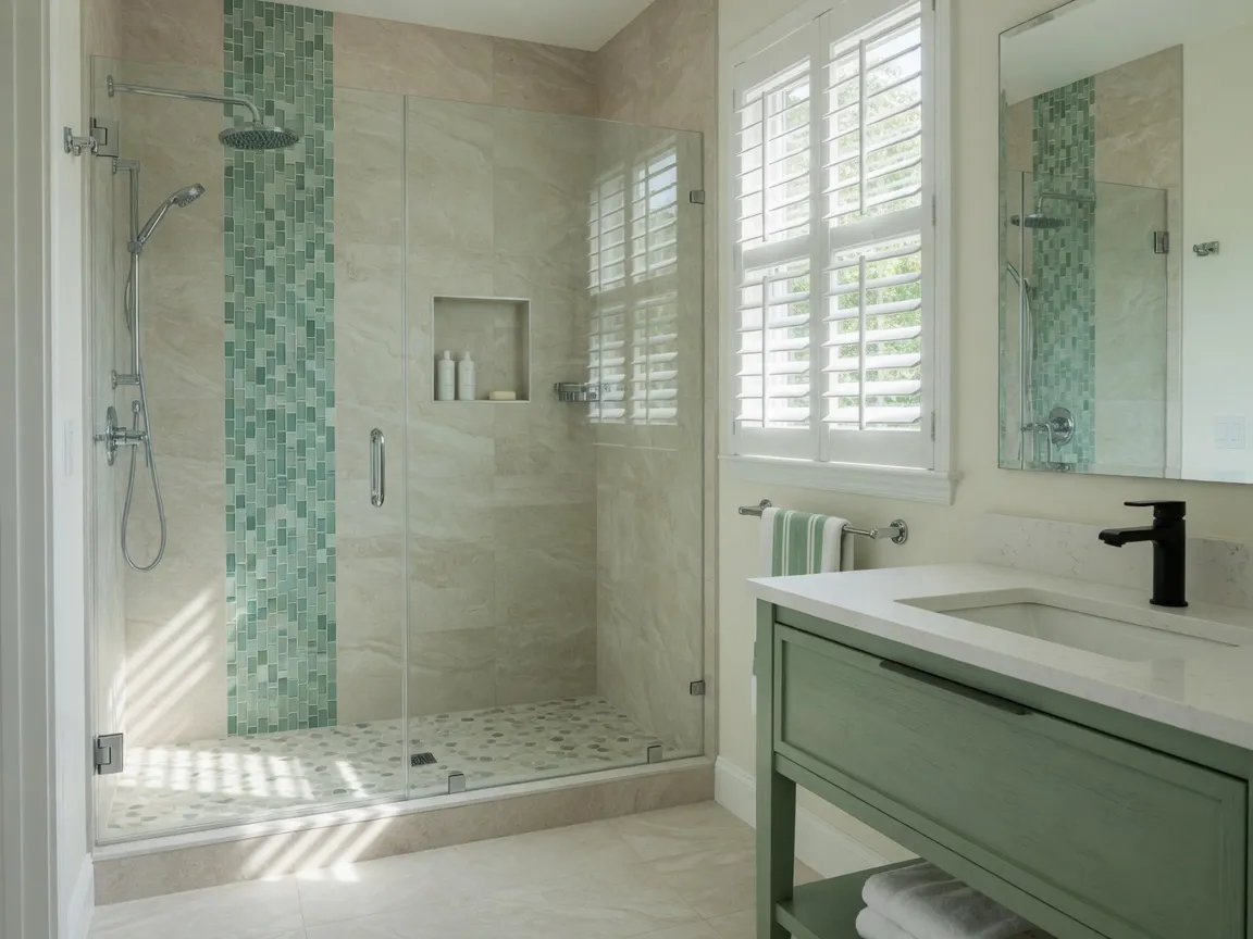 Finished bathroom remodel with walk-in tile shower in a Deltona-style Florida home