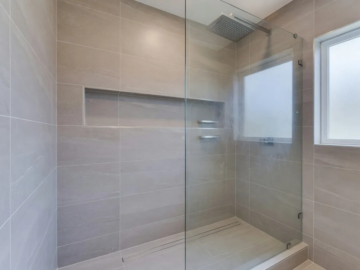 Modern shower glass and tile detail