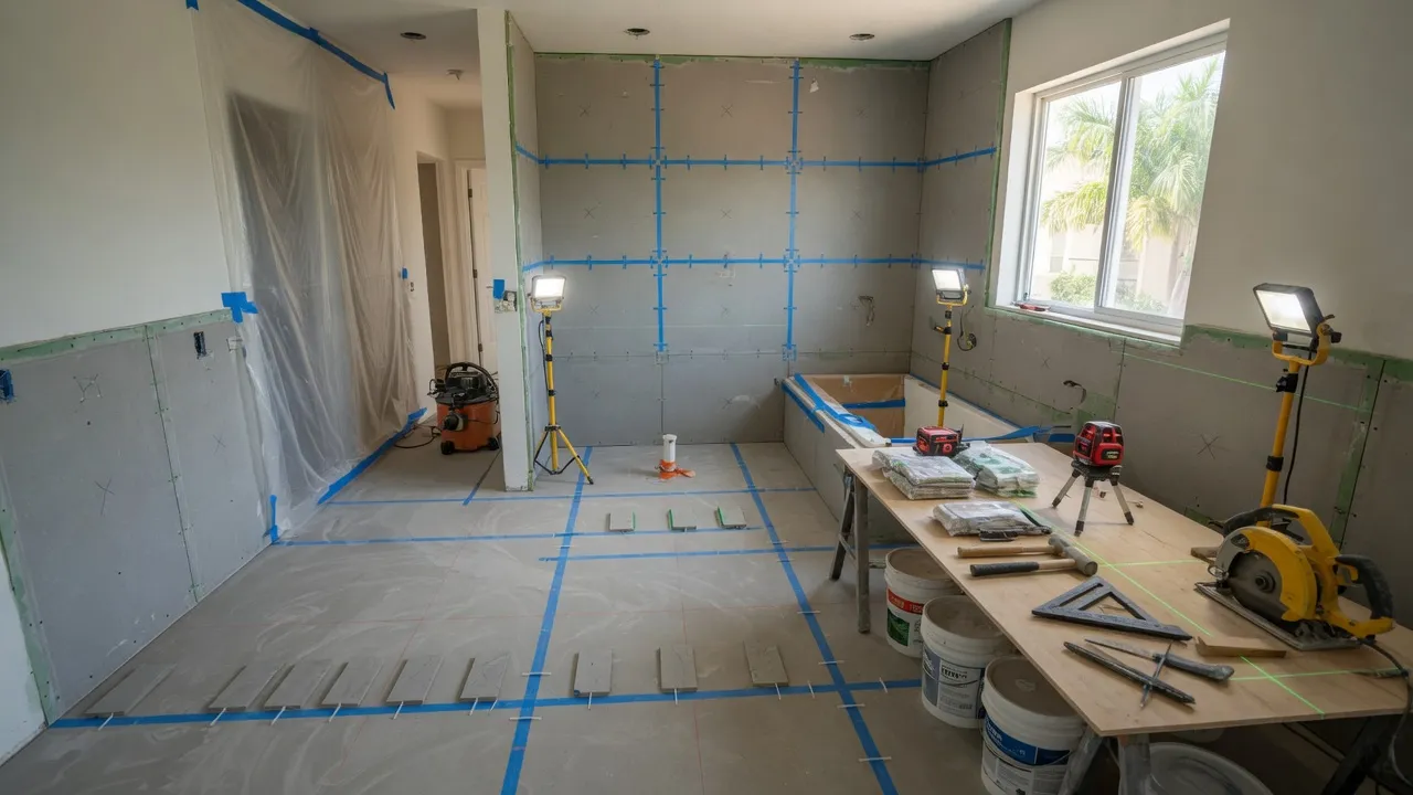 Bathroom remodel process on a Deltona job site