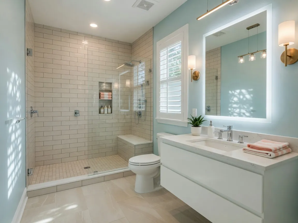 Finished bathroom remodel with humidity-ready shower for a Deltona home